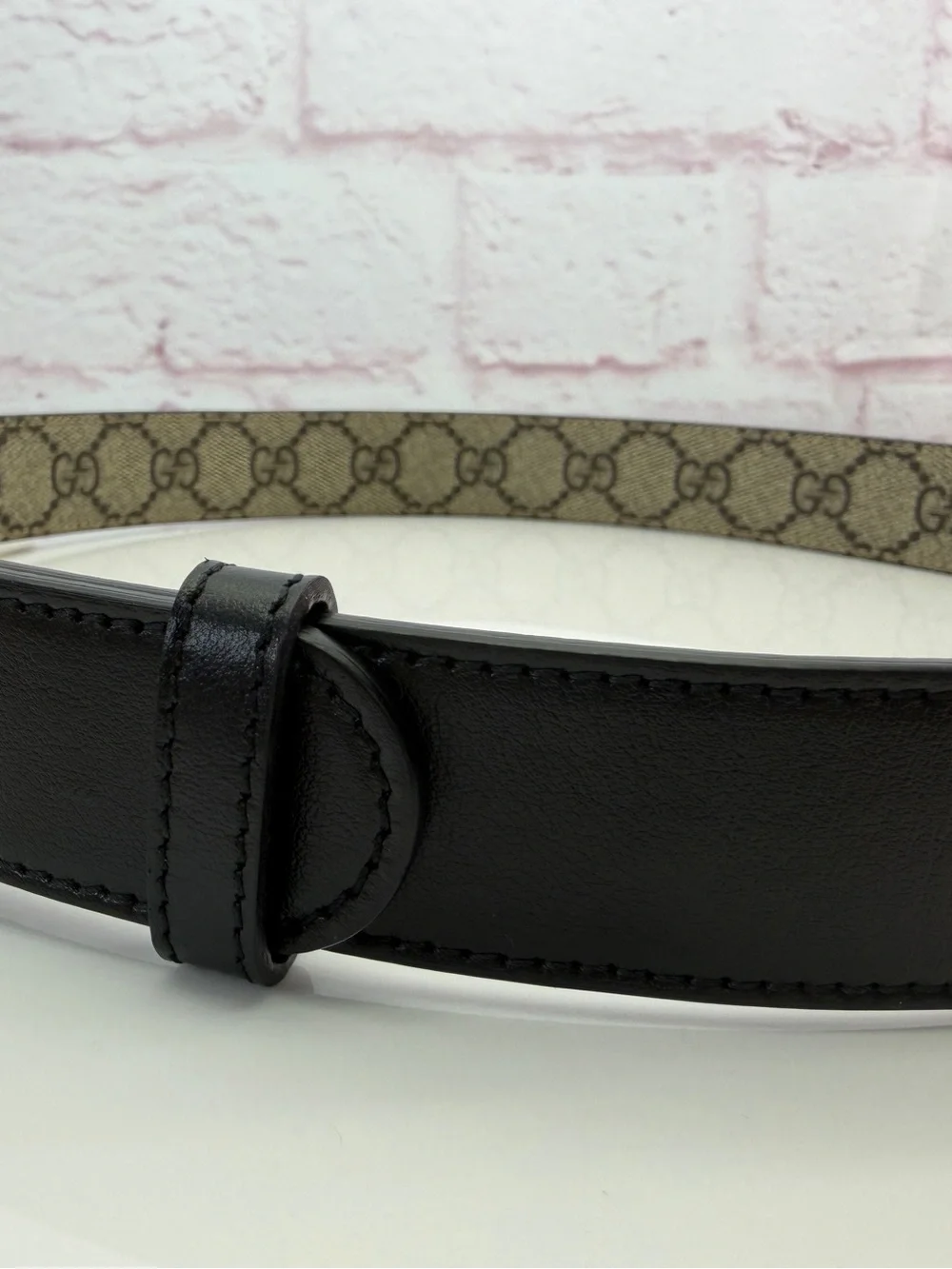Gucci Gg Supreme Marmont Reversible Belt Monogram Black 80/32